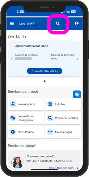 Instruçoes para desbloqueio beneficio inss, passo 5
