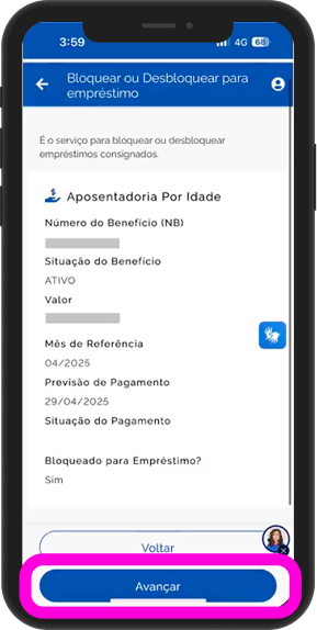 Instruçoes para desbloqueio beneficio inss, passo 8